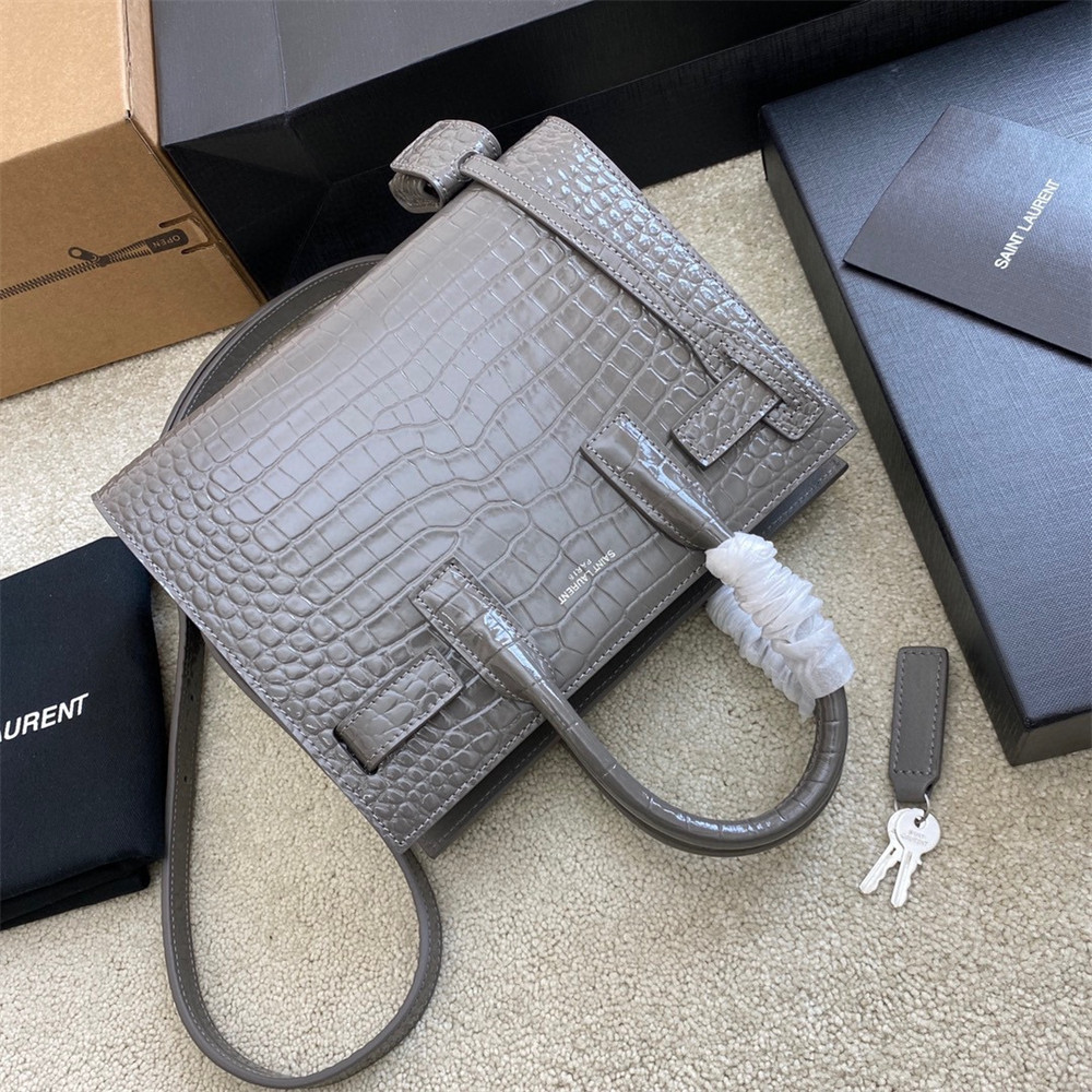 Y51 SAC DE JOUR NANO IN CROCODILE EMBOSSED LEATHER DARK GREY 8.6 X 6.8 X 3.5 INCHES