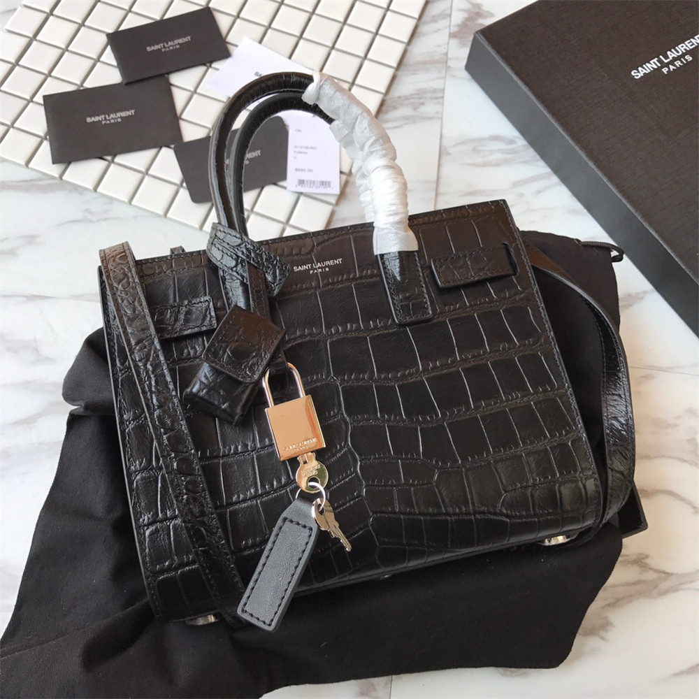 Y51 SAC DE JOUR NANO IN MATTE CROCODILE EMBOSSED LEATHER BLACK