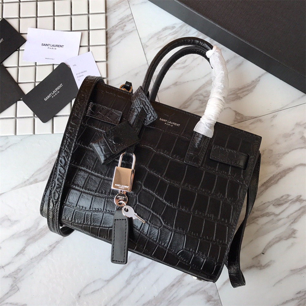 Y51 SAC DE JOUR NANO IN MATTE CROCODILE EMBOSSED LEATHER BLACK