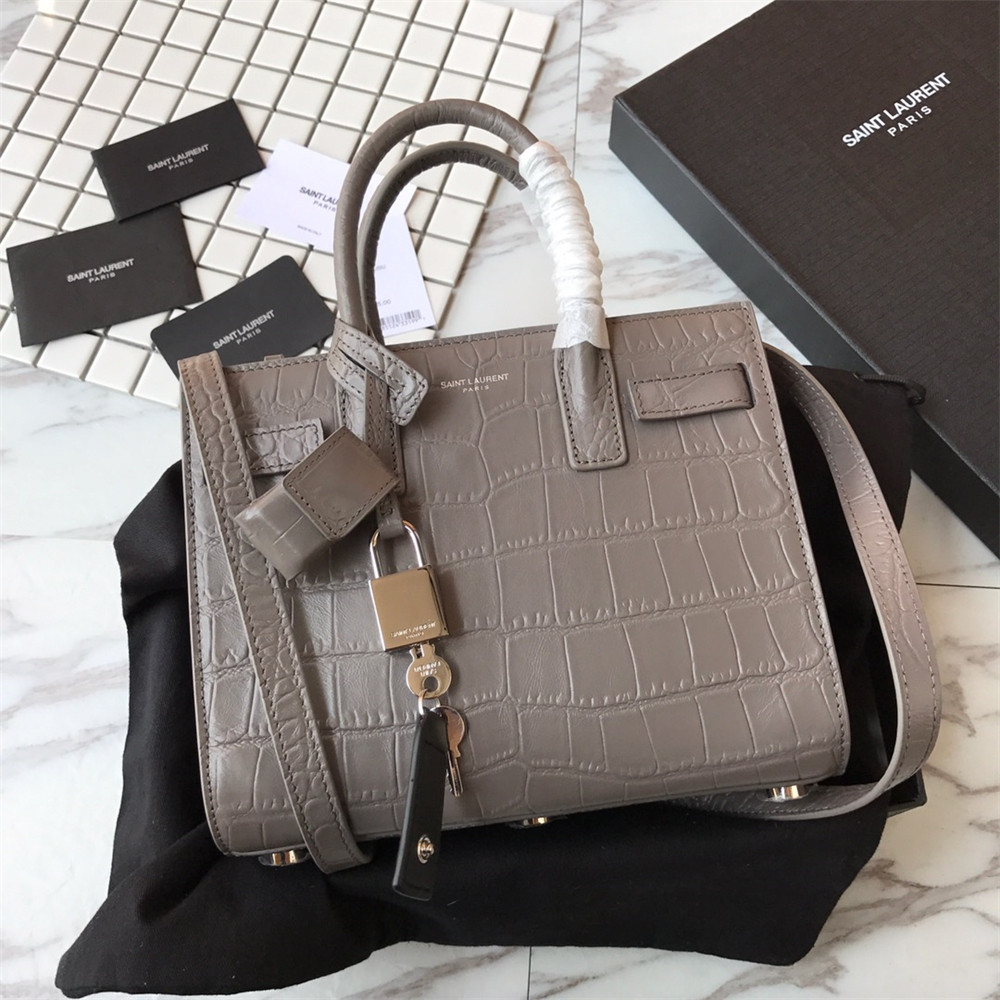 Y51 SAC DE JOUR NANO IN MATTE CROCODILE EMBOSSED LEATHER DARK GREY