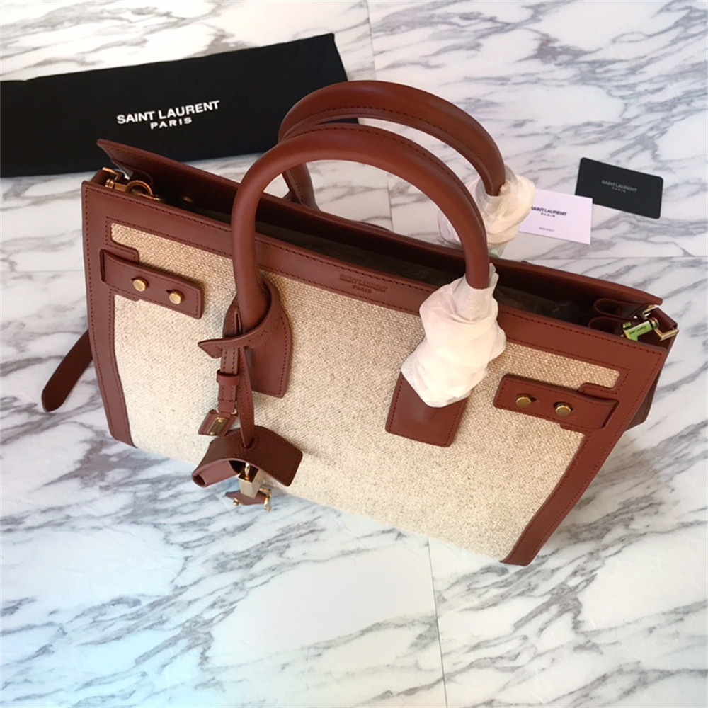 Y51 SAC DE JOUR SMALL IN CANVAS AND LEATHER BEIGE SEA SALT AND BRICK