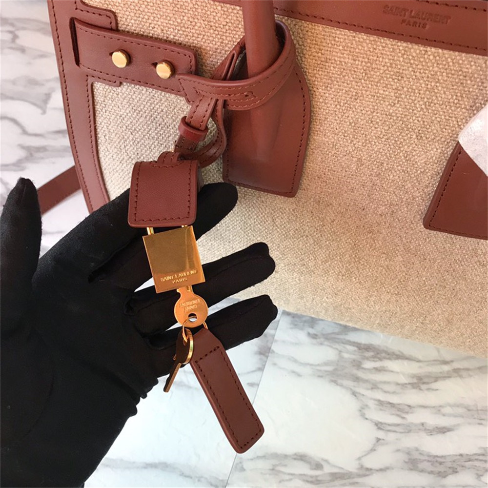 Y51 SAC DE JOUR SMALL IN CANVAS AND LEATHER BEIGE SEA SALT AND BRICK