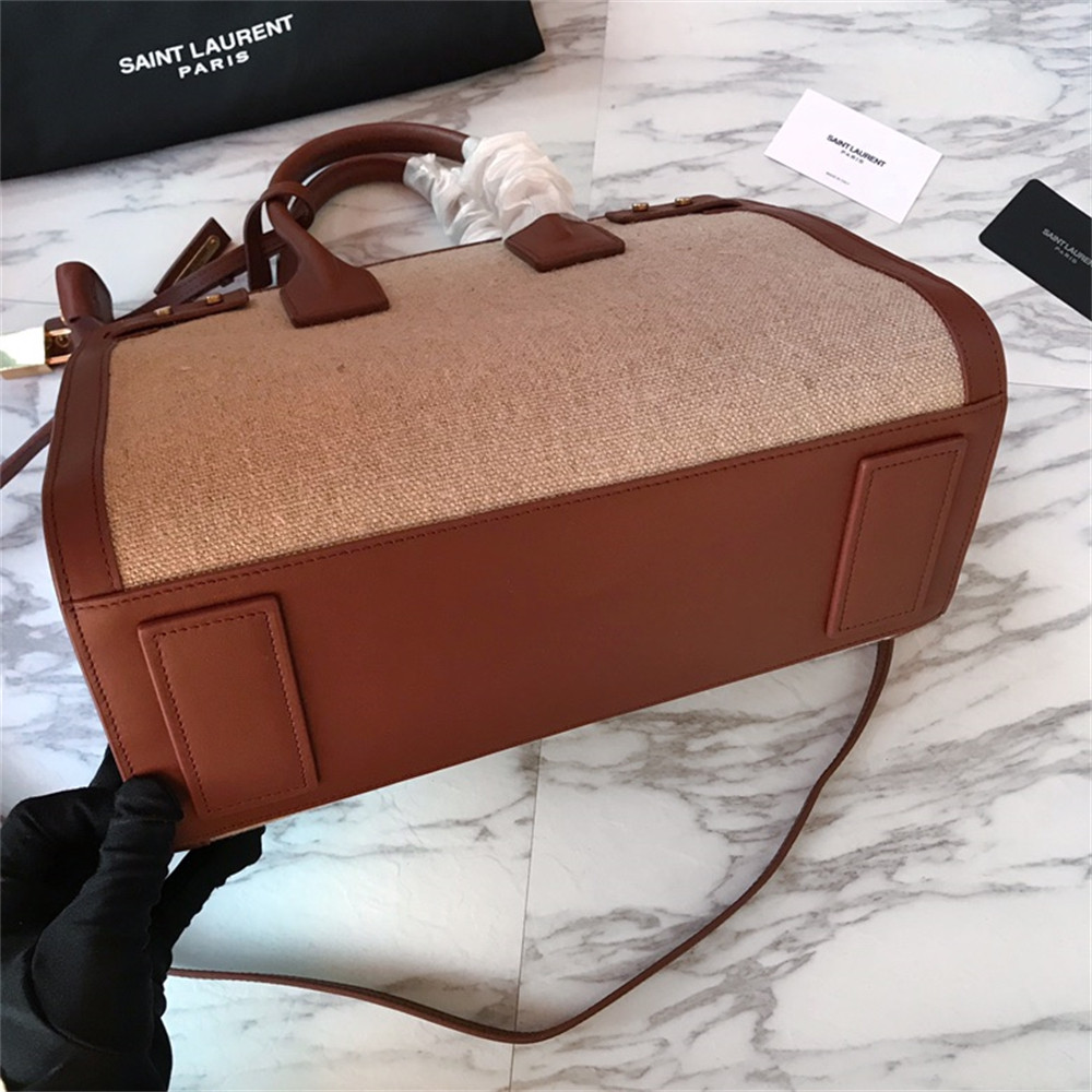 Y51 SAC DE JOUR SMALL IN CANVAS AND LEATHER BEIGE SEA SALT AND BRICK