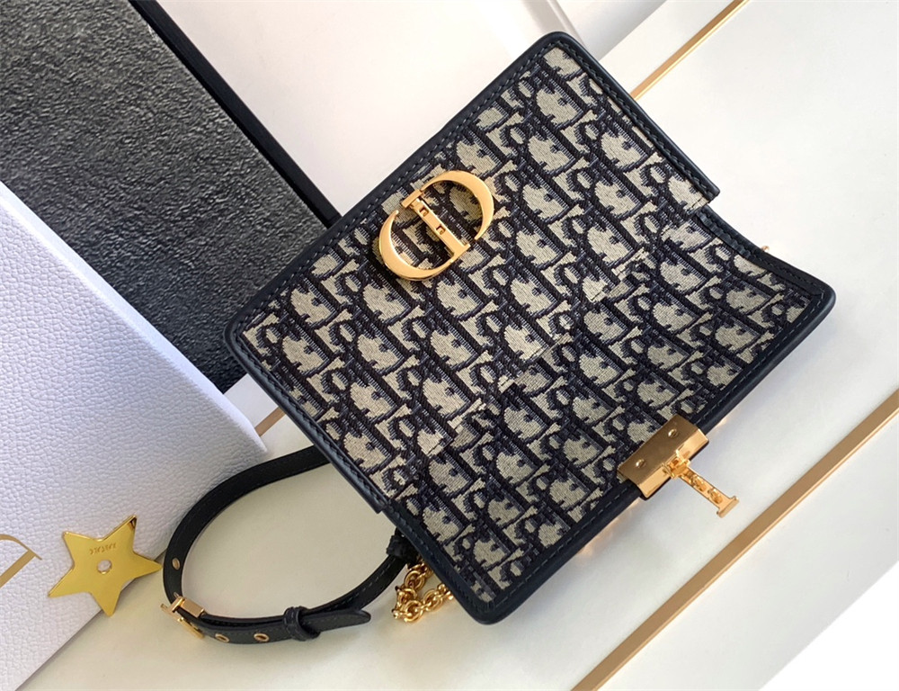 D10r 30 MONTAIGNE EAST-WEST BAG WITH CHAIN Blue D10r Oblique Jacquard 21 x 12 x 6 cm / 8.5 x 4.5 x 2.5 inches