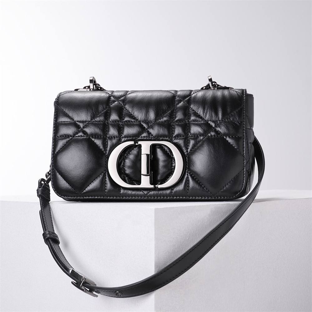 LARGE D10r CARO BAG Black S*pple Cannage Calfskin With Silver Hardware 29 x 18 x 10 cm