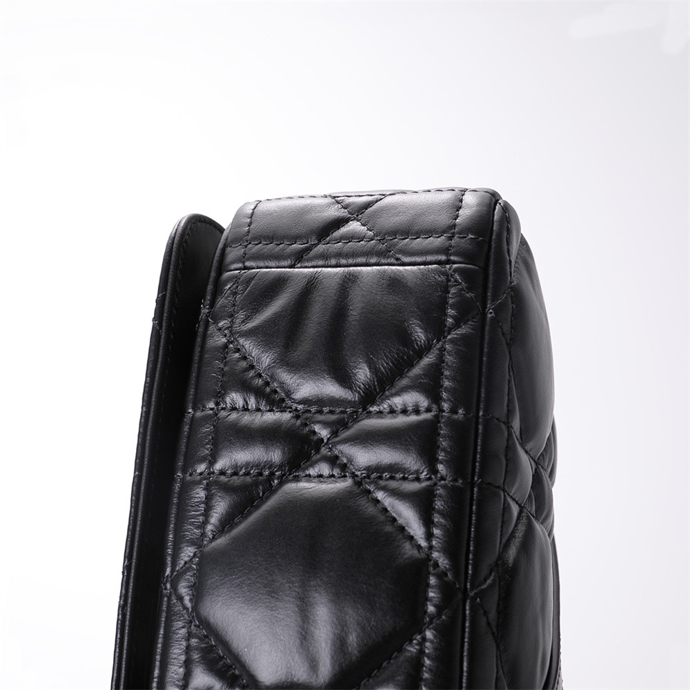 SMALL D10r CARO BAG BLACK S*pple Cannage Calfskin With Silver Hardware 20 x 12 x 7 cm