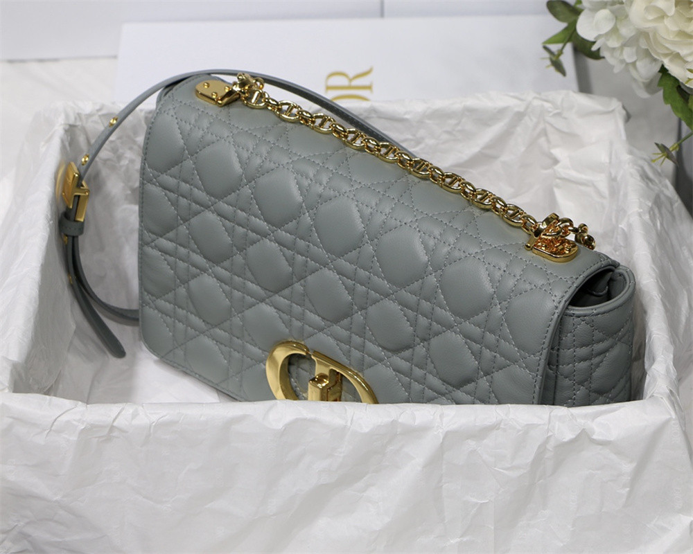 LARGE D10r CARO BAG Stone Gray S*pple Cannage Calfskin 29 x 18 x 10 cm
