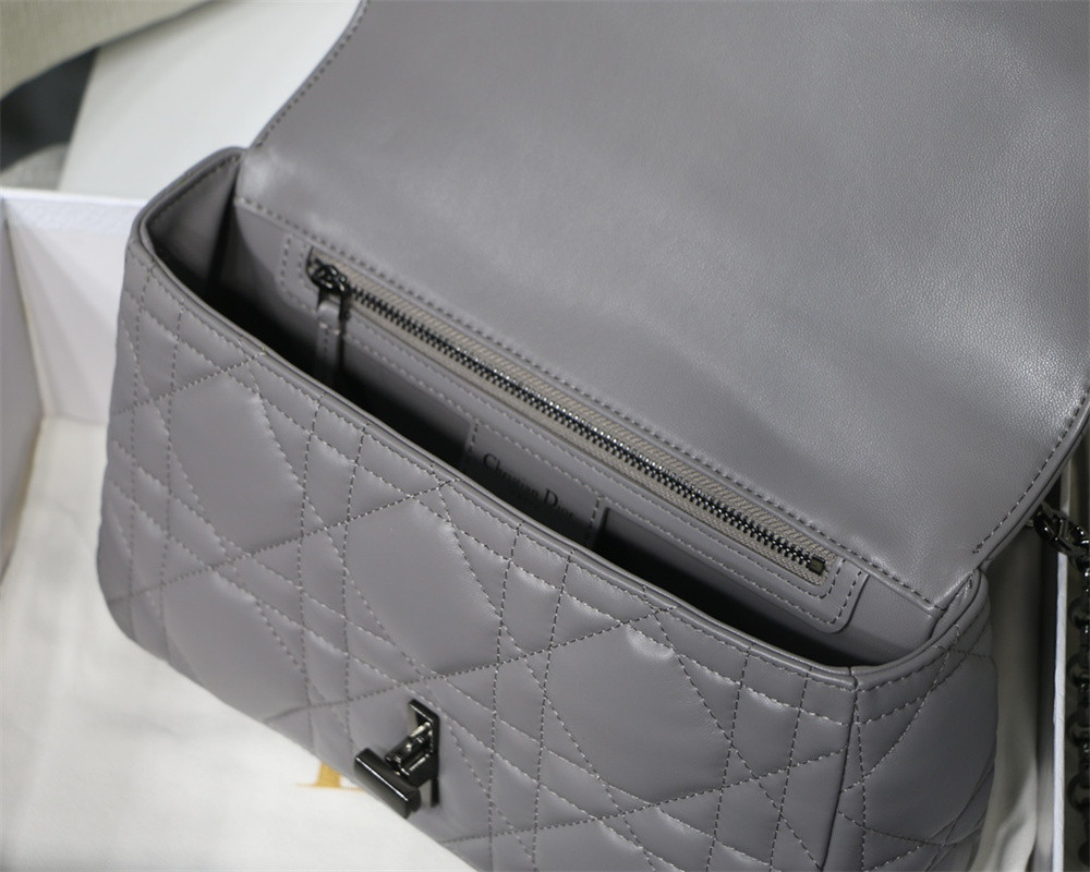 MEDIUM D10r CARO BAG Grey S*pple Cannage Calfskin With Black Hardware 25.5 x 15.5 x 8 cm