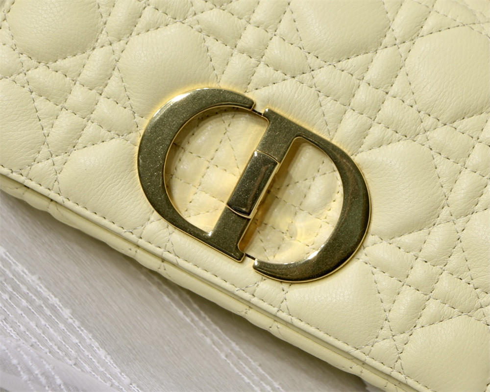 SMALL D10r CARO BAG Light Yellow S*pple Cannage Calfskin 20 x 12 x 7 cm