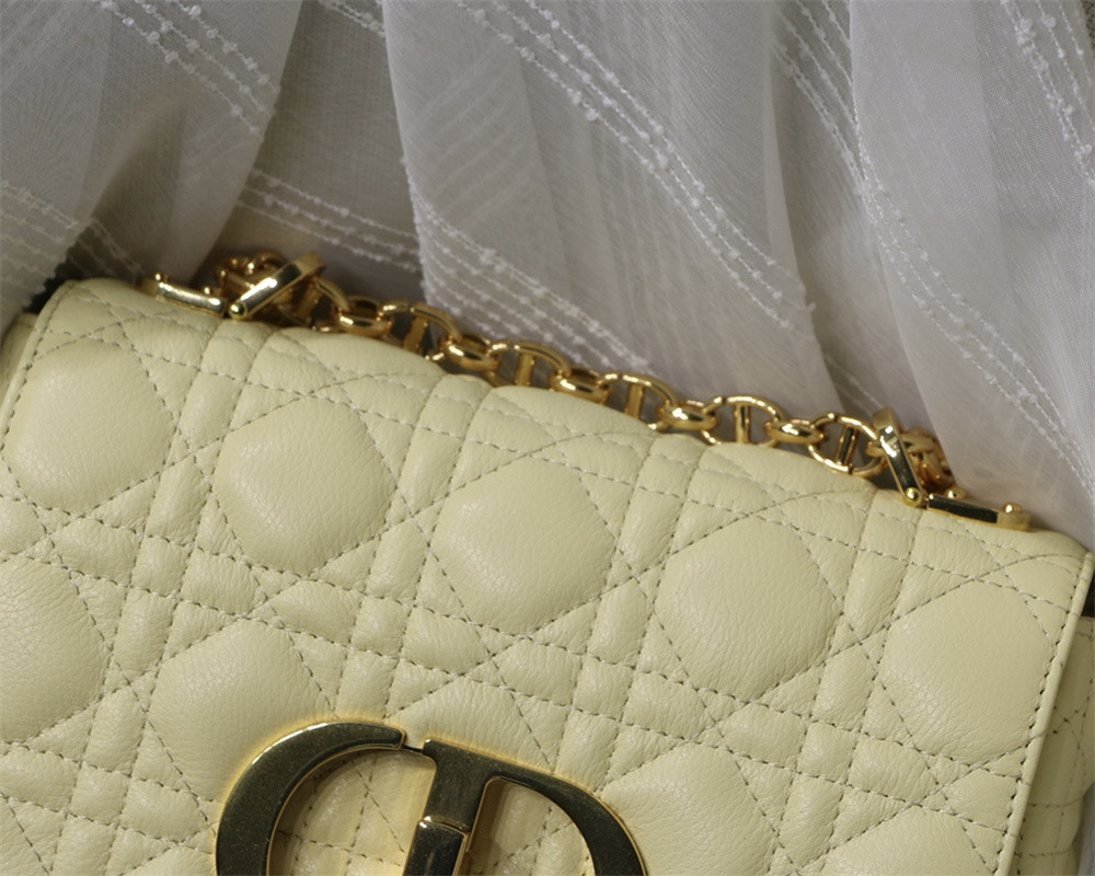 SMALL D10r CARO BAG Light Yellow S*pple Cannage Calfskin 20 x 12 x 7 cm