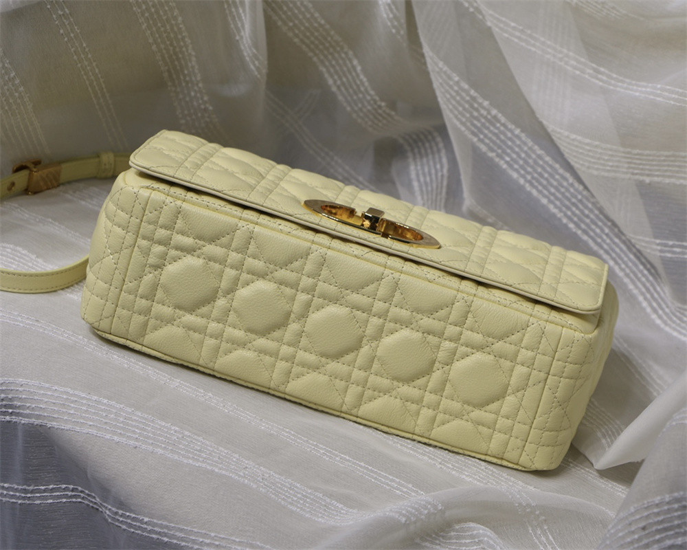 LARGE D10r CARO BAG light yellow S*pple Cannage Calfskin 29 x 18 x 10 cm