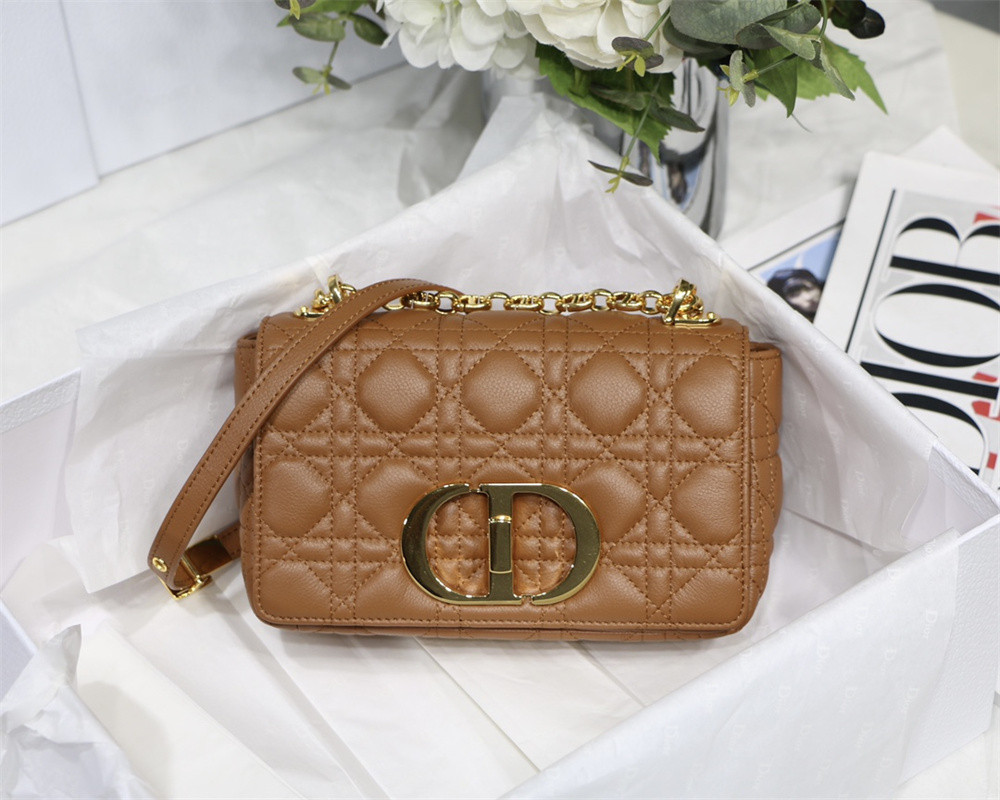SMALL D10r CARO BAG Caramel S*pple Cannage Calfskin 20 x 12 x 7 cm
