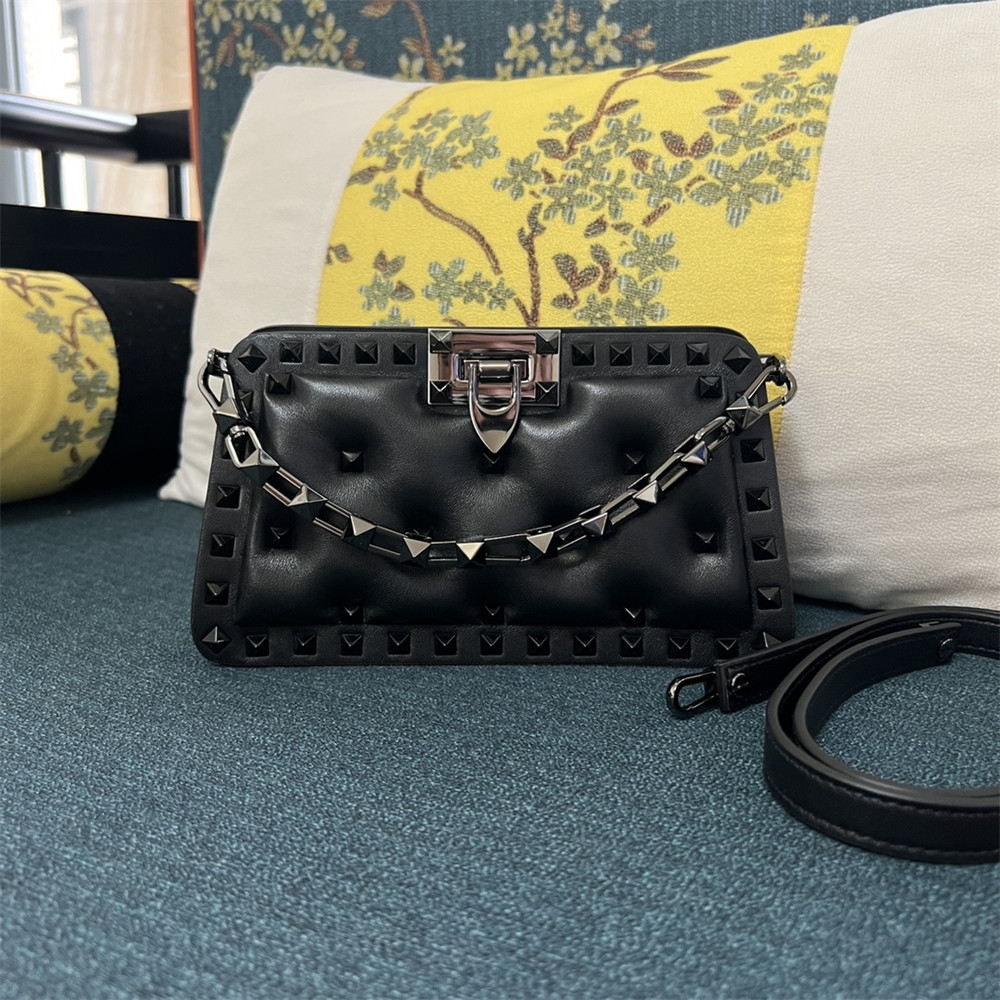 Va1e*ntin0 GARAVANI SMALL ROCKSTUD PADDED NAPPA HANDBAG BLACK