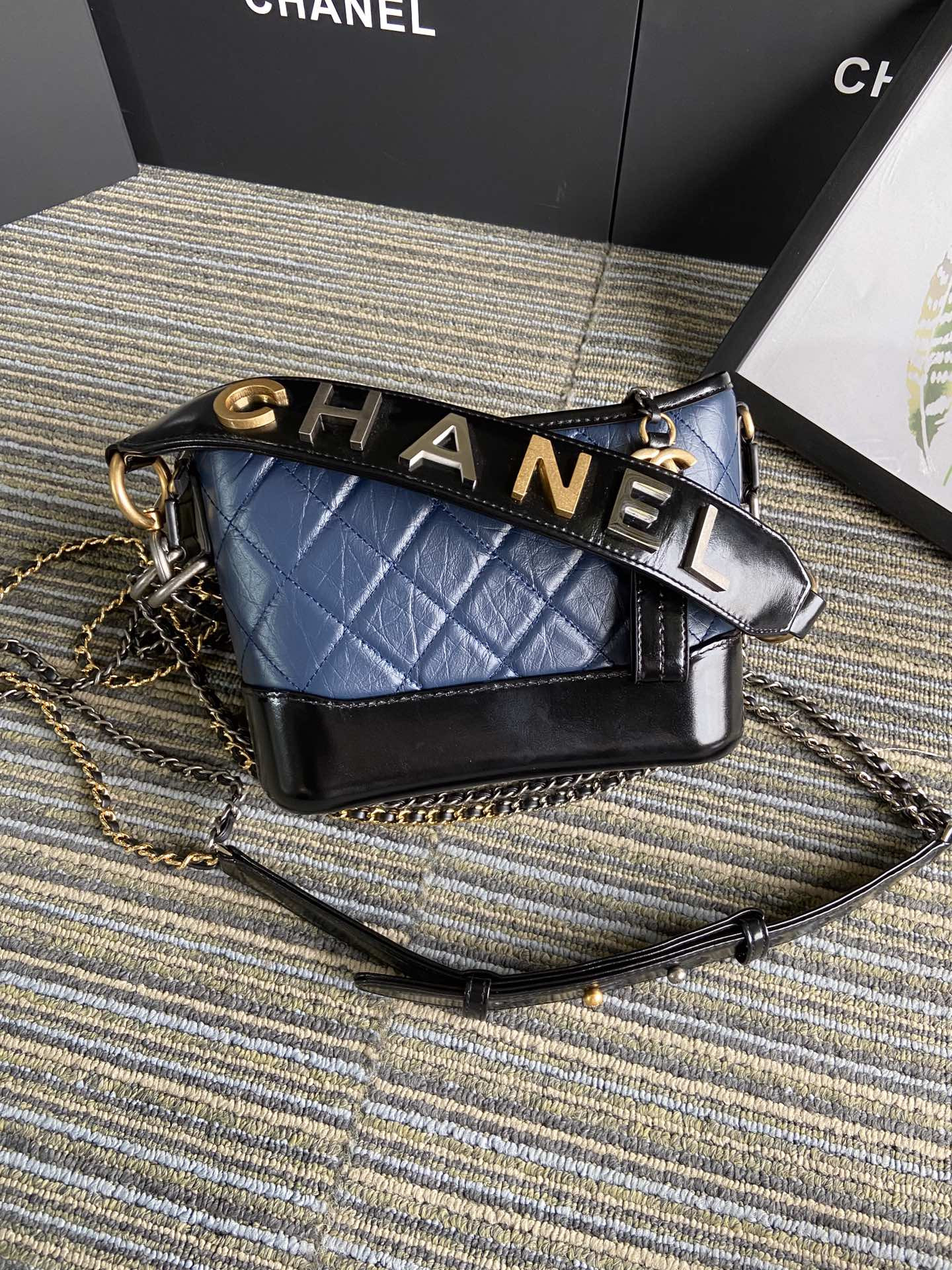 Ch**el Gabrielle SMALL BLUE with shoulder strap letters 20 x 15 x 8cm