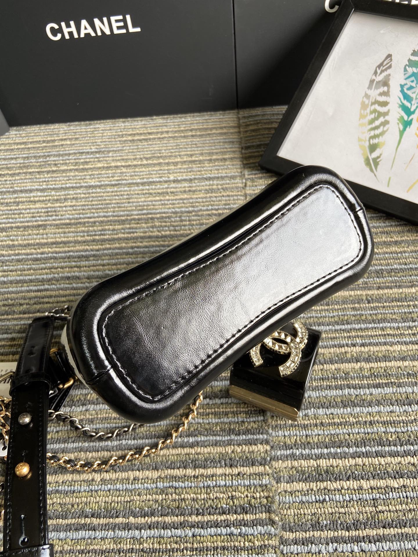 Ch**el Gabrielle SMALL WHITE BLACK with shoulder strap letters 20 x 15 x 8cm