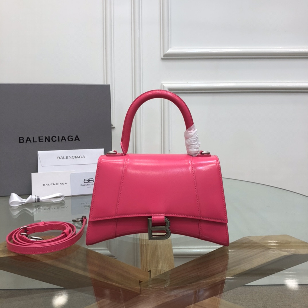 Ba1en*iaga WOMEN'S HOURGLASS SMALL HANDBAG IN SHINY ROSERED BOX L9 x H5,5 x W3,9 inch