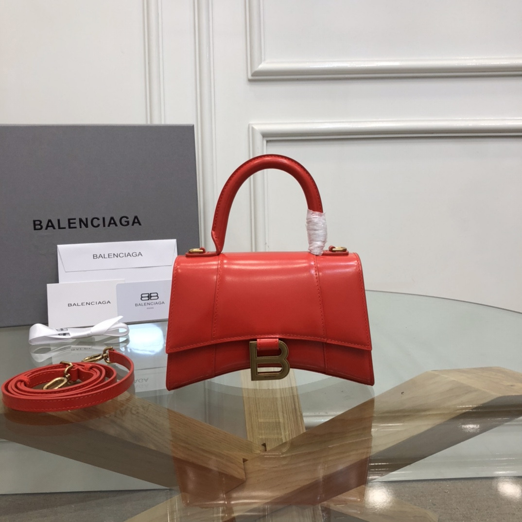 Ba1en*iaga WOMEN'S HOURGLASS MINI HANDBAG BOX IN RED L7.4 x H5.1 x W3.1 inch