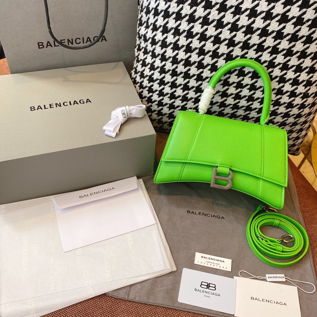 Ba1en*iaga WOMEN'S HOURGLASS MINI HANDBAG GRAINED LEATHER IN GREEN L7.4 x H5.1 x W3.1 inch