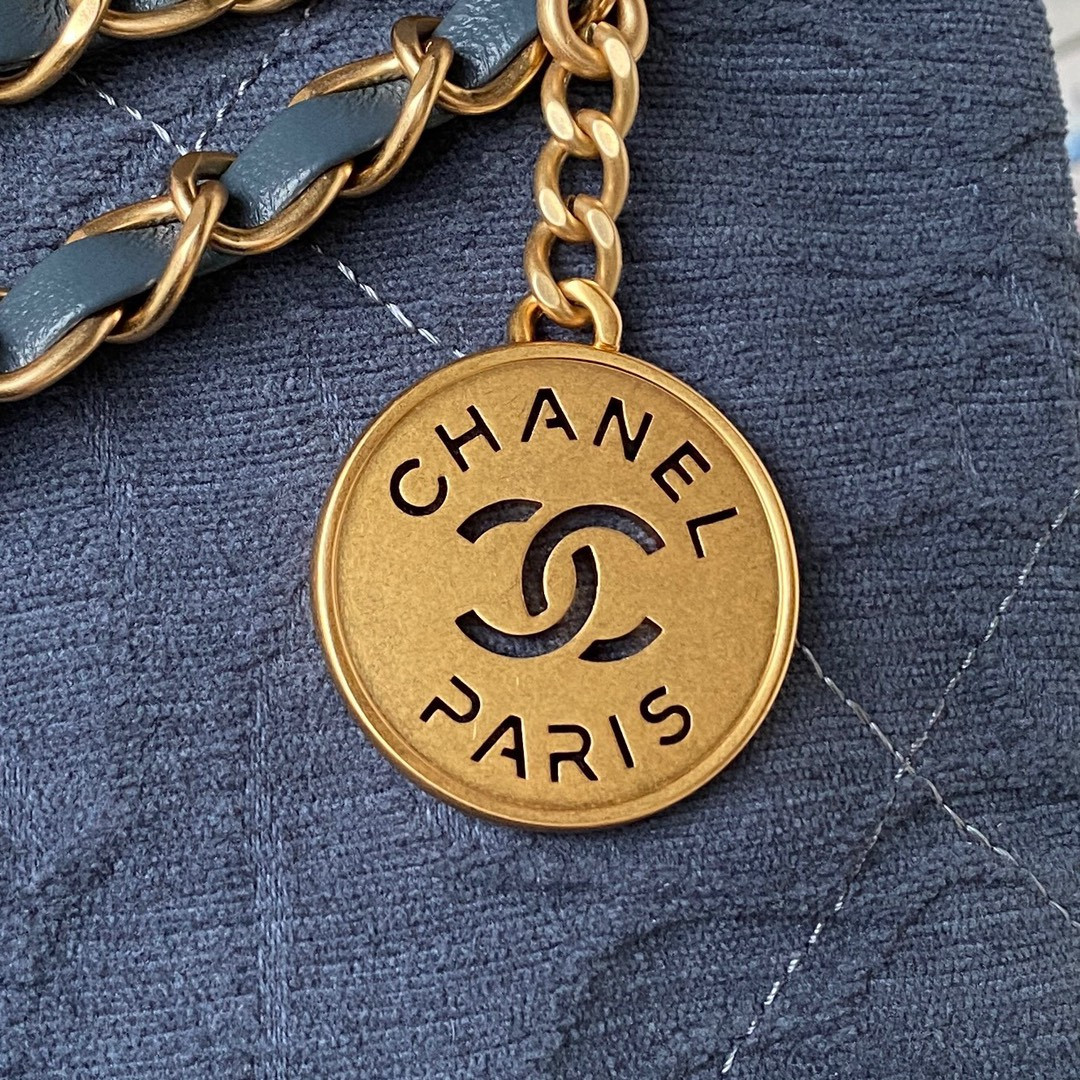 Ch**el 22 SMALL HANDBAG velvet NAVY 13.7×14.4×2.7 in