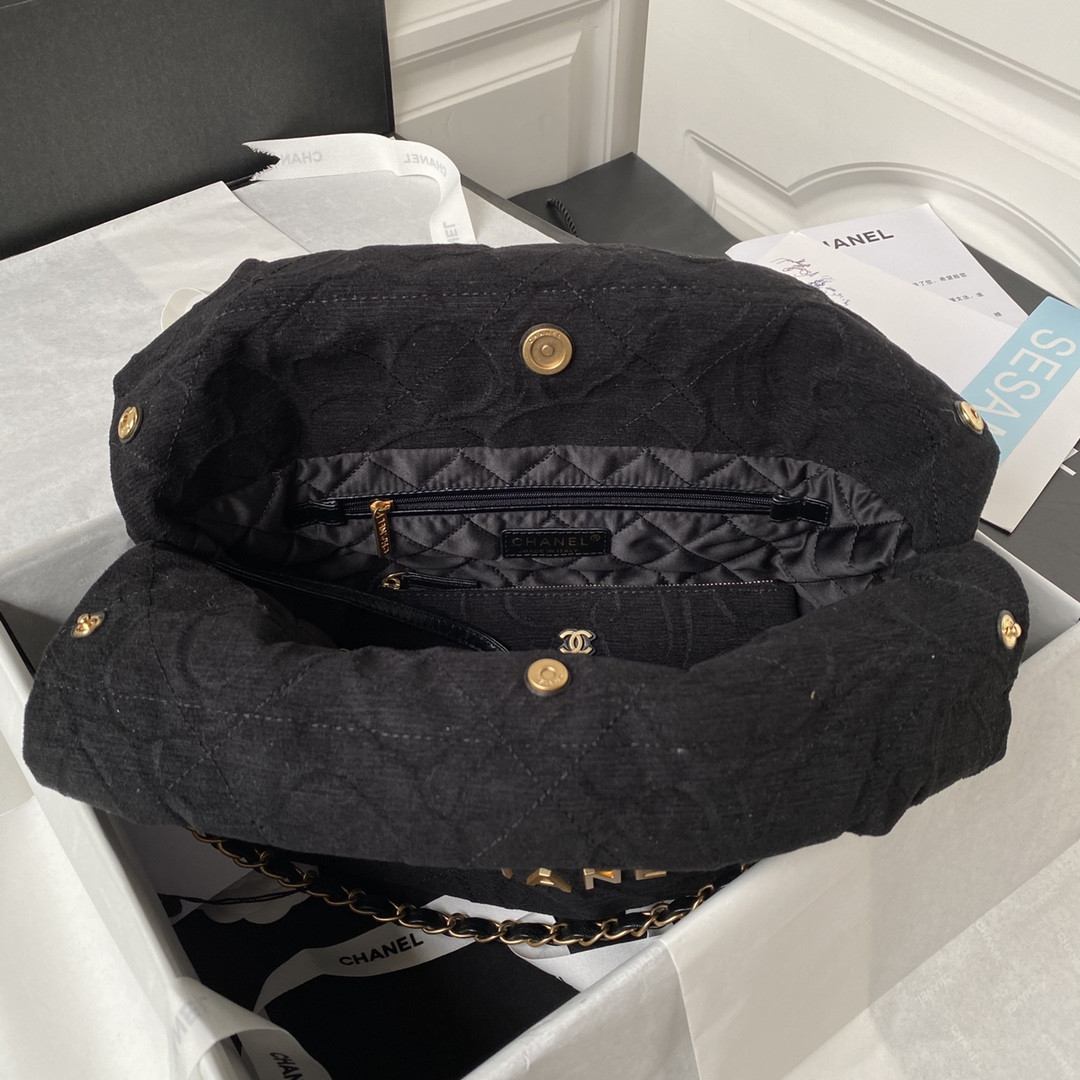 Ch**el 22 SMALL HANDBAG velvet BLACK 13.7×14.4×2.7 in