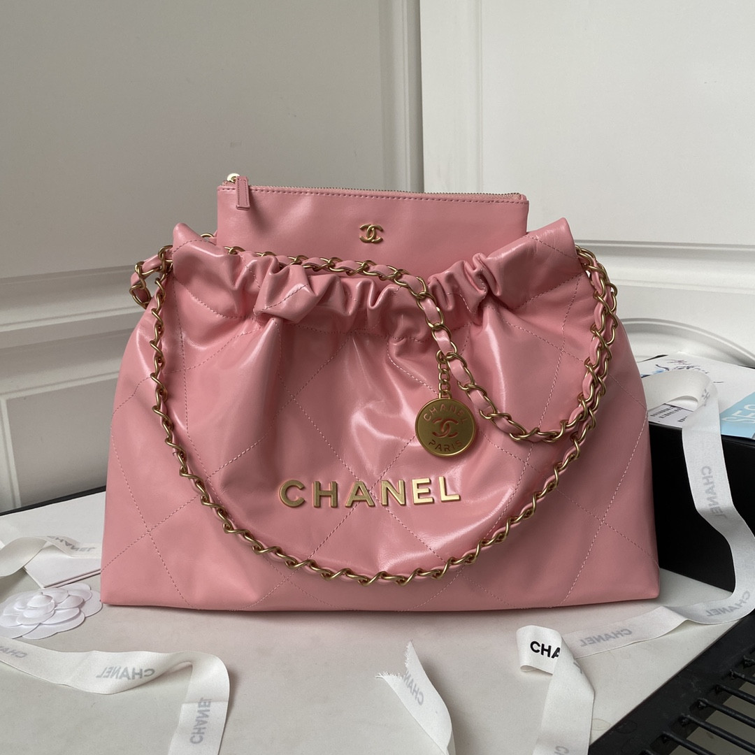 Ch**el 22 HANDBAG Shiny Calfskin PINK 30×45×8cm