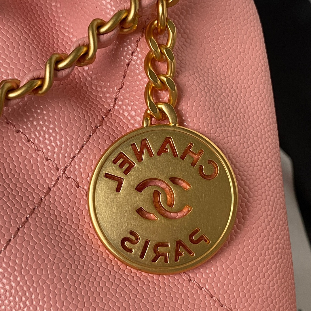 Ch**el 22 MINI HANDBAG GRAINED LEATHER PINK 7.8 × 7.4 × 2.3 in