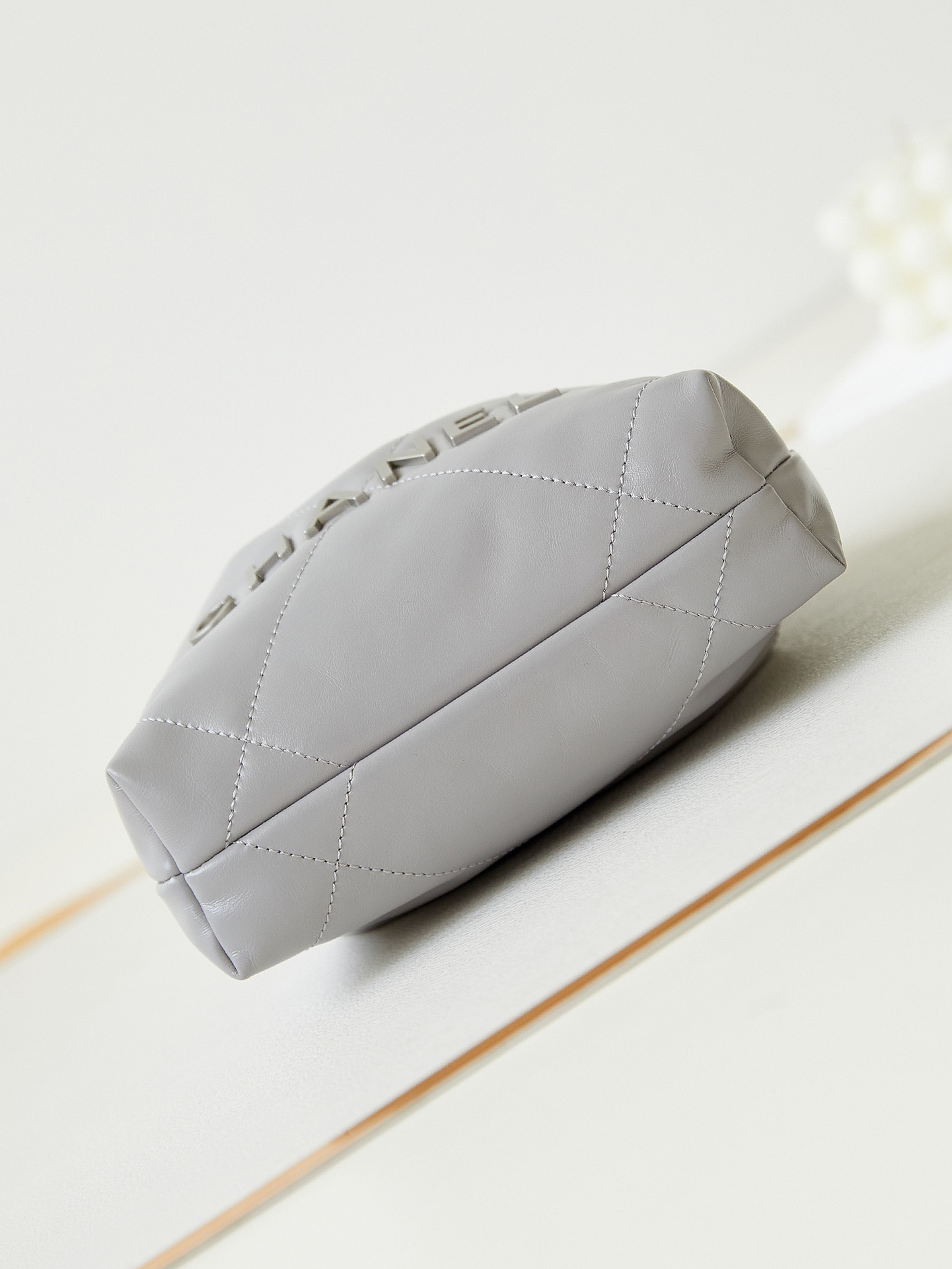 Ch**el 22 MINI HANDBAG Shiny Calfskin GREY 7.8 × 7.4 × 2.3 in