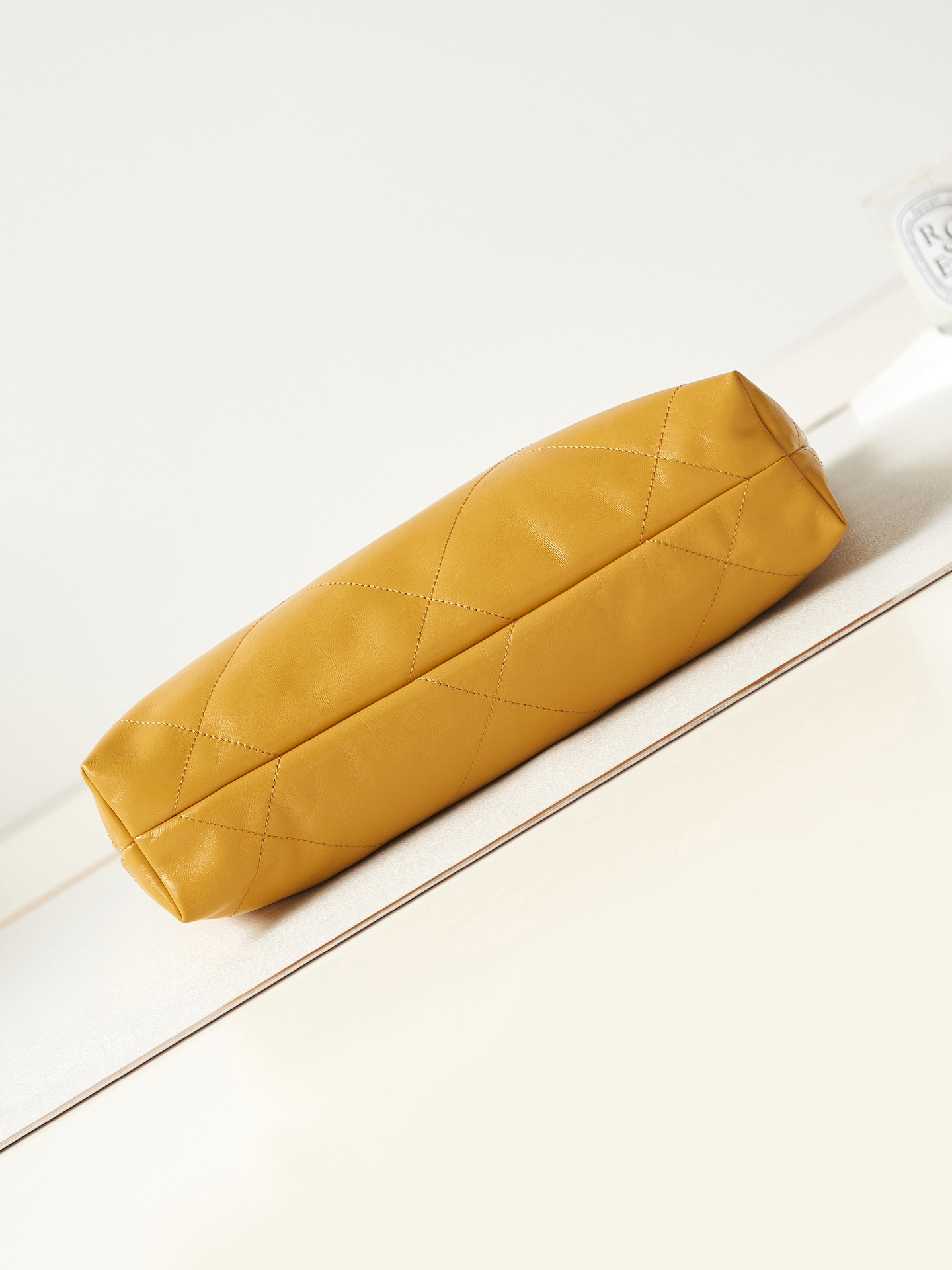 Ch**el 22 SMALL HANDBAG Shiny Calfskin YELLOW 13.7×14.4×2.7 in