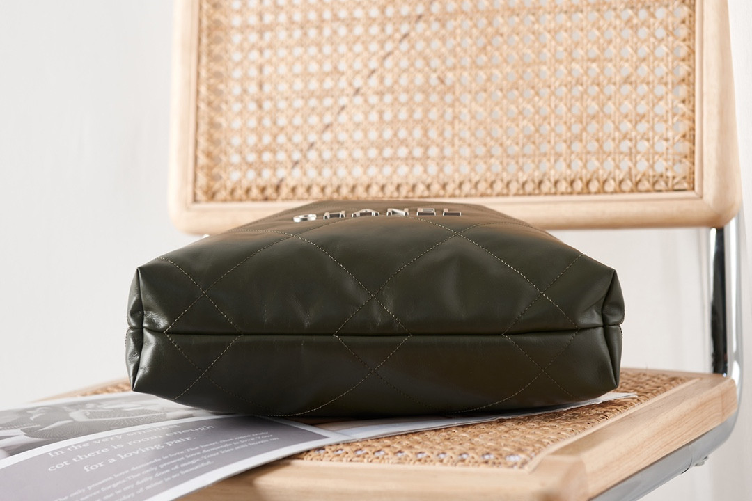 Ch**el 22 SMALL HANDBAG Shiny Calfskin & SILVER Metal BLACK 13.7×14.4×2.7 in