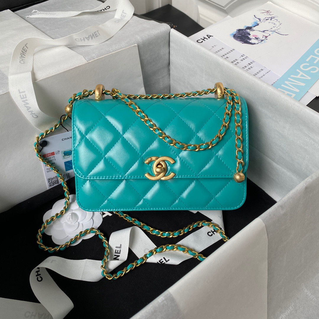 Ch**el MINI FLAP BAG BLUE 12×19×8cm