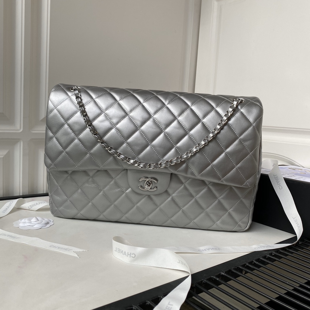 Ch**el CLASSIC FLAP SILVER 28x38x12cm