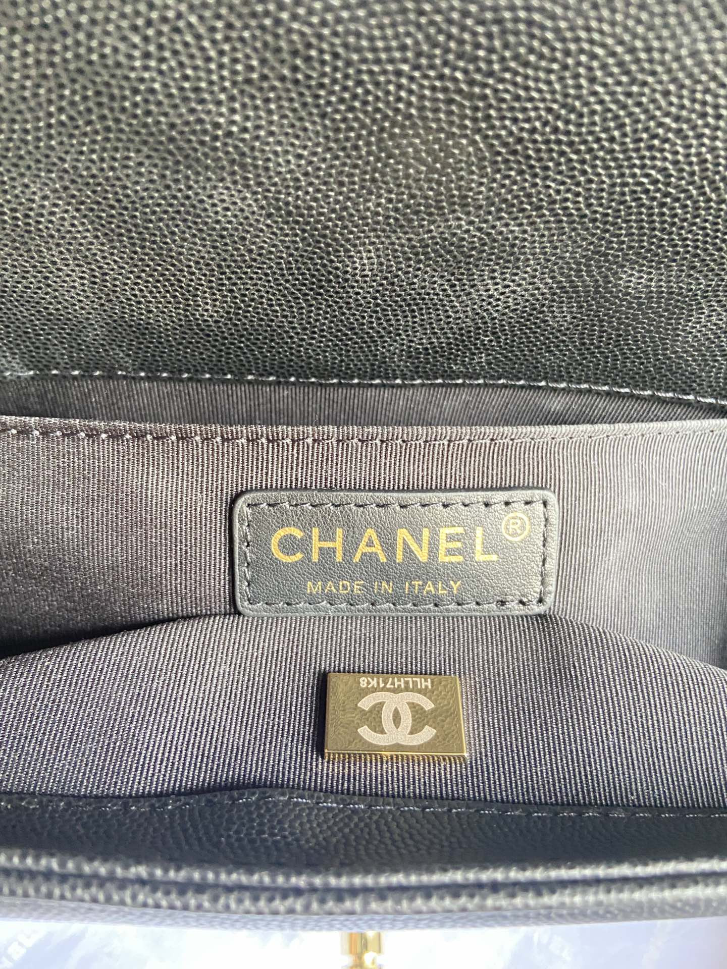 BOY Ch**el HANDBAG Shiny Grained Calfskin & Gold-Tone Metal Black 5.9 × 9.8 × 3.5 in