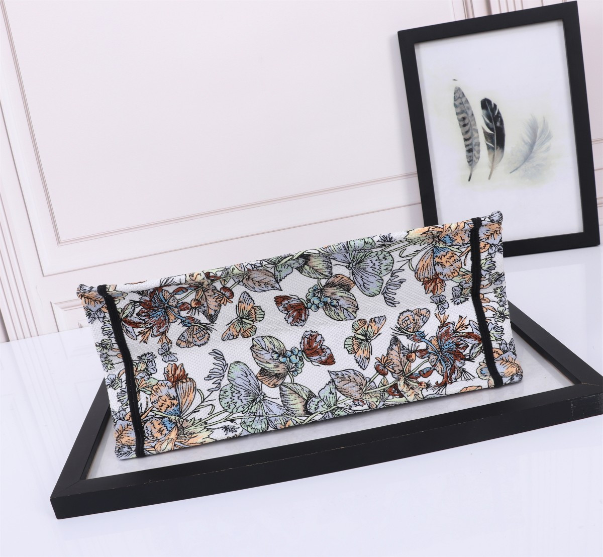 Medium D10r Book Tote  White Multicolor Toile de Jouy Mexico Embroidery 14 x 11 x 6.5 inches