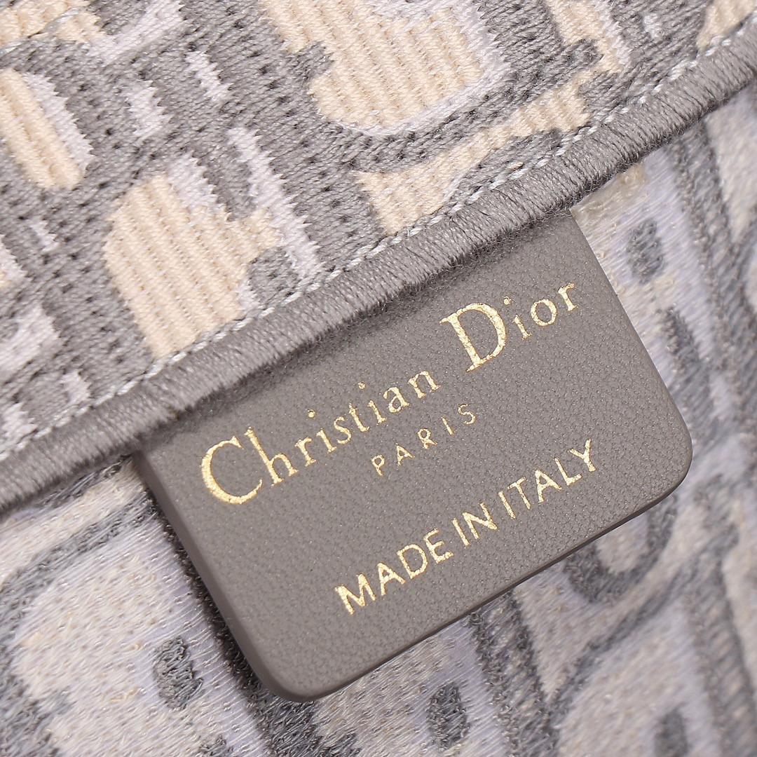 Large D10r Book Tote Ecru and Gray D10r Oblique Embroidery 16.5 x 14 x 7.5 inches