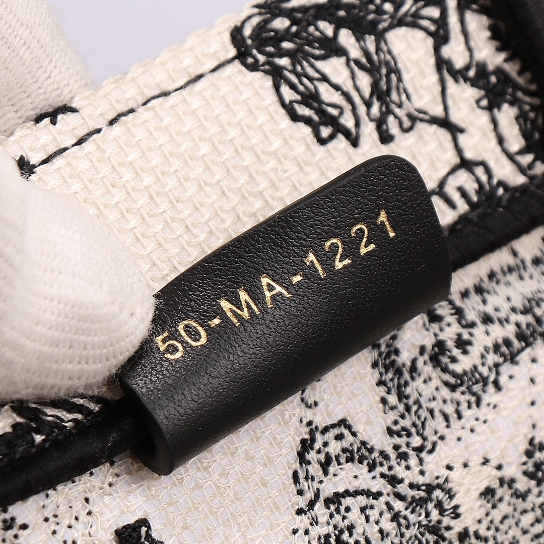 Small D10r Book Tote Latte and Black Toile de Jouy Zodiac Embroidery 10.5 x 8.5 x 5.5 inches