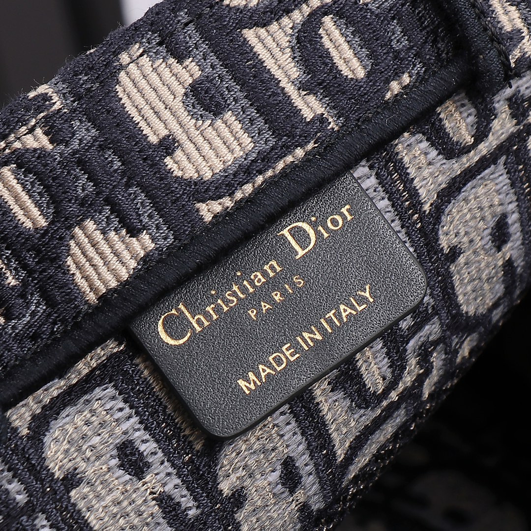 Small D10r Book Tote Ecru and Blue D10r Oblique Embroidery 10.5 x 8.5 x 5.5 inches