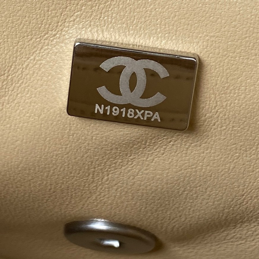 Ch**el MINI FLAP BAG SHINY CALFSKIN & SILVER-Tone METAL COFFEE 5.3 × 6.6 × 3.1 in