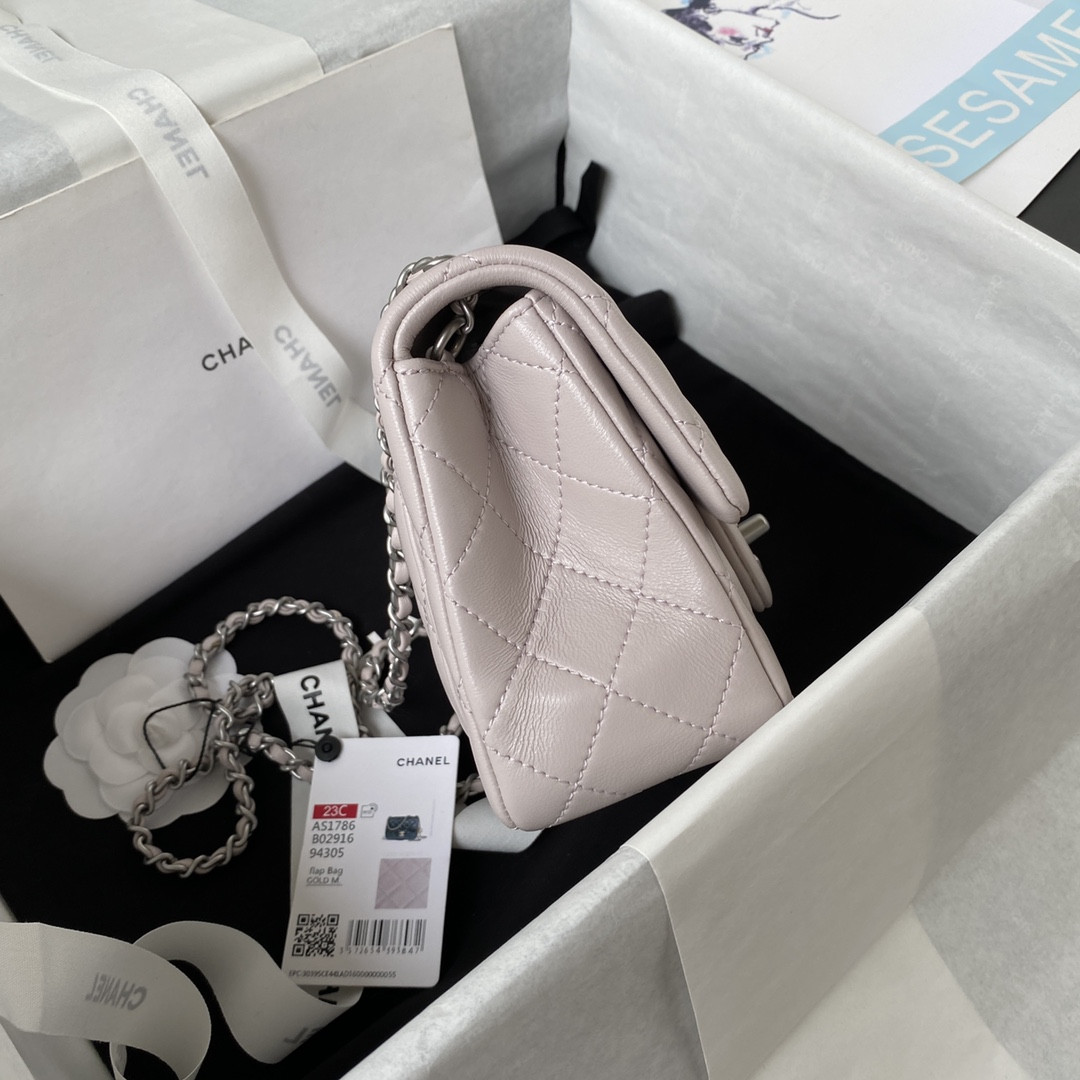 Ch**el MINI FLAP BAG SHINY CALFSKIN & SILVER-Tone METAL 5.3 × 6.6 × 3.1 in