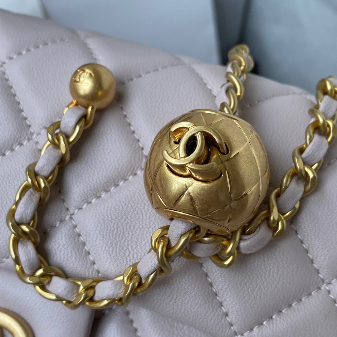 Ch**el MINI FLAP BAG SHINY CALFSKIN & gold-TONE METAL LIGHT pink 4.7 × 7.8 × 2.3 in