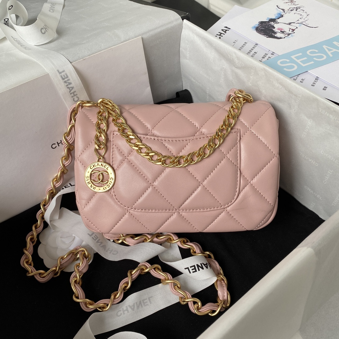 Ch**el MINI FLAP BAG PINK 4.7 × 7.8 × 2.3 in