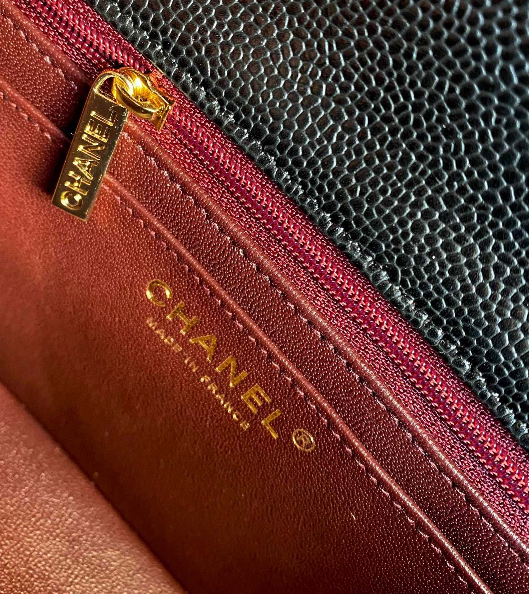 Ch**el MINI FLAP BAG BLACK WITH GOLD-TONE MENTAL 4.7 × 7.8 × 2.3 in