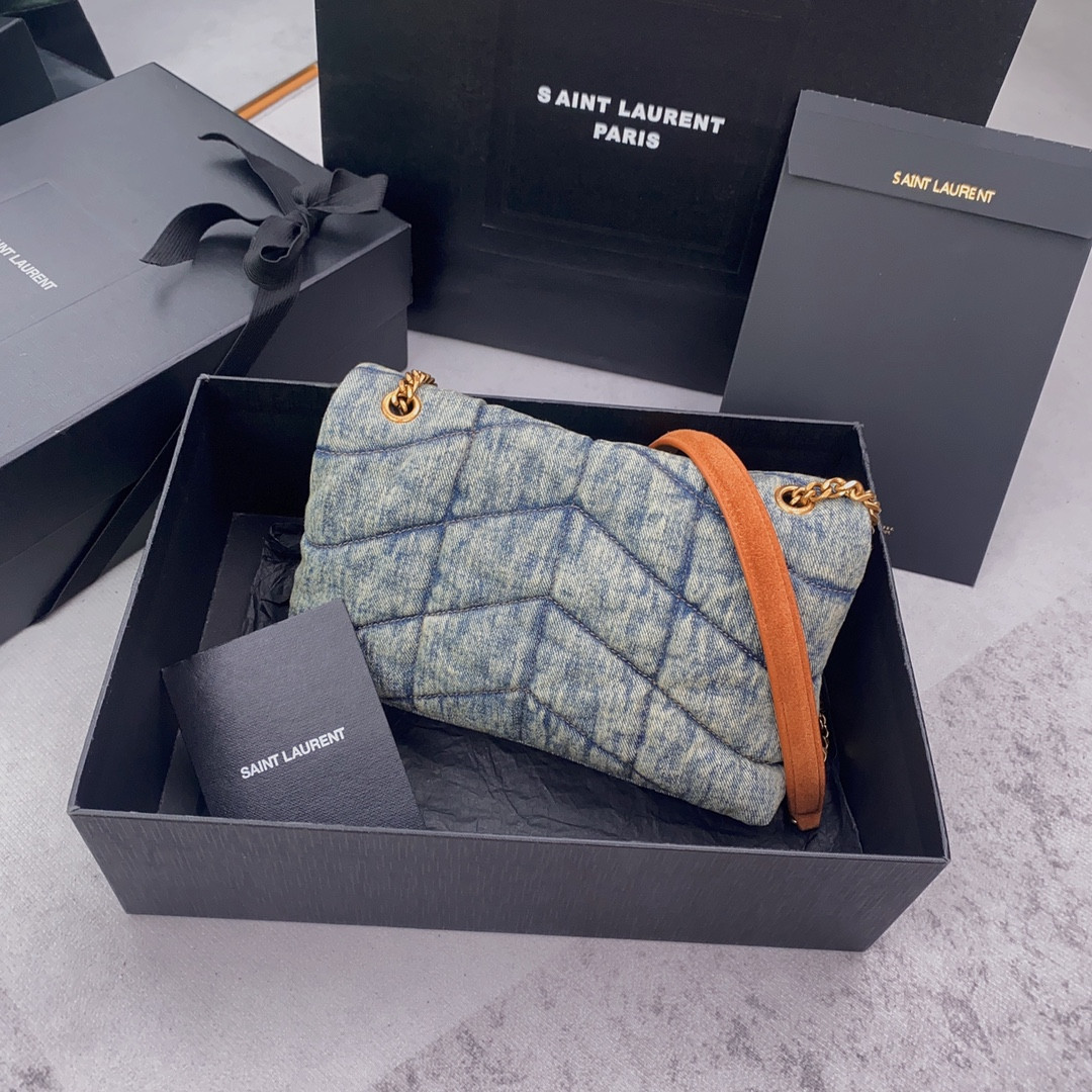 Y51 PUFFER IN SUEDE AND DENIM LIGHT BLUE 23 X 15.5 X 5.8 CM