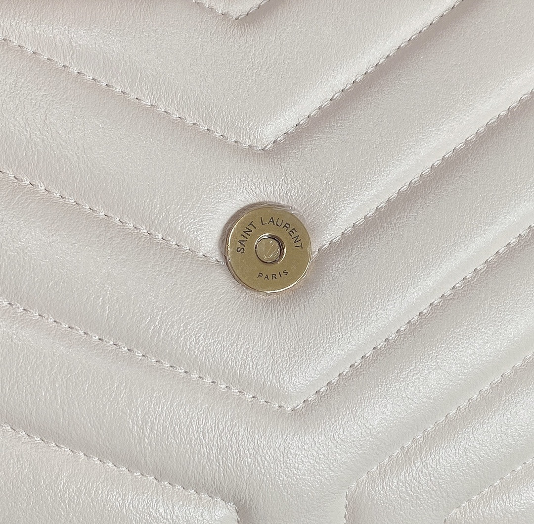 Y51 LOULOU SMALL IN QUILTED LEATHER WHITE GOLD 9 X 6.1 X 3.3 INCHES