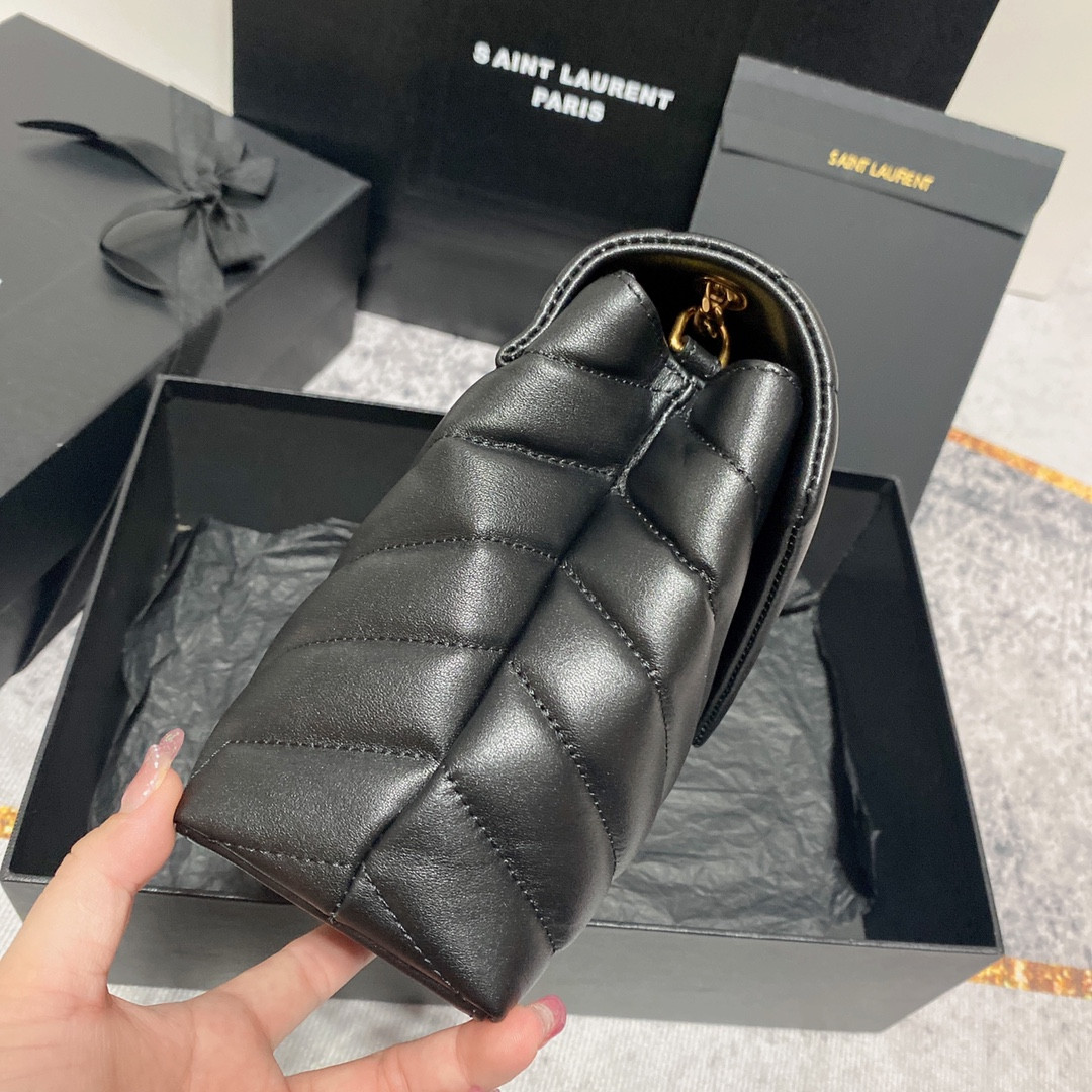 Y51 LOULOU SMALL IN QUILTED LEATHER BLACK GOLD 9 X 6.1 X 3.3 INCHES