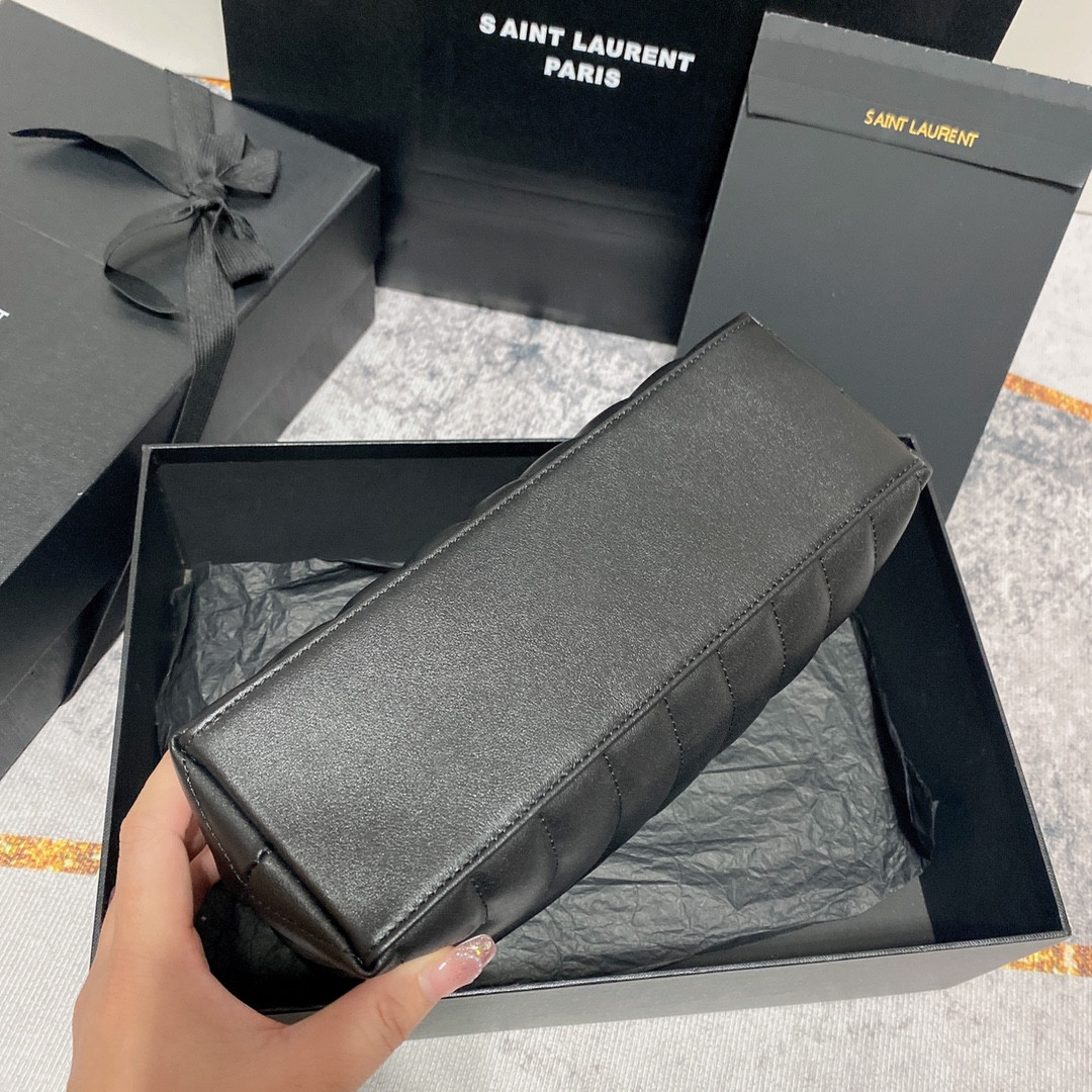 Y51 LOULOU SMALL IN QUILTED LEATHER BLACK GOLD 9 X 6.1 X 3.3 INCHES