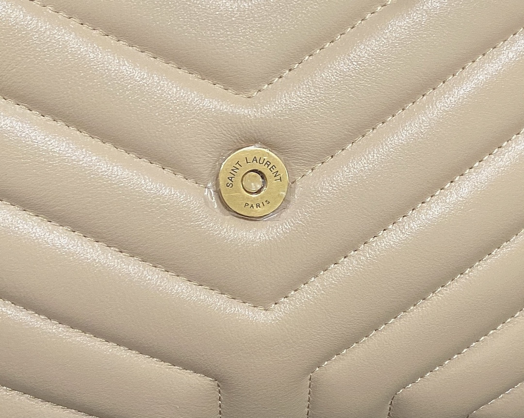 Y51 LOULOU SMALL IN QUILTED LEATHER light beige 9 X 6.1 X 3.3 INCHES