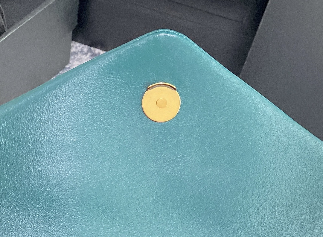 Y51 LOULOU SMALL IN QUILTED LEATHER BLUE GOLD 9 X 6.1 X 3.3 INCHES