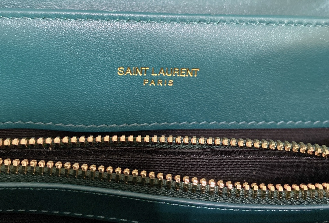 Y51 LOULOU SMALL IN QUILTED LEATHER BLUE GOLD 9 X 6.1 X 3.3 INCHES