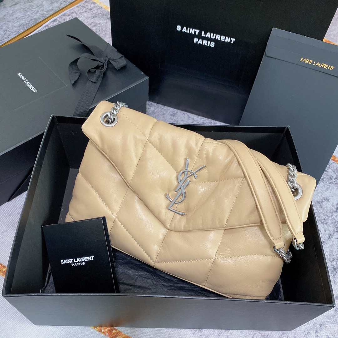 Y51 PUFFER SMALL IN NAPPA LEATHER BEIGE SILVER 11.4 X 6.6 X 4.3 INCHES