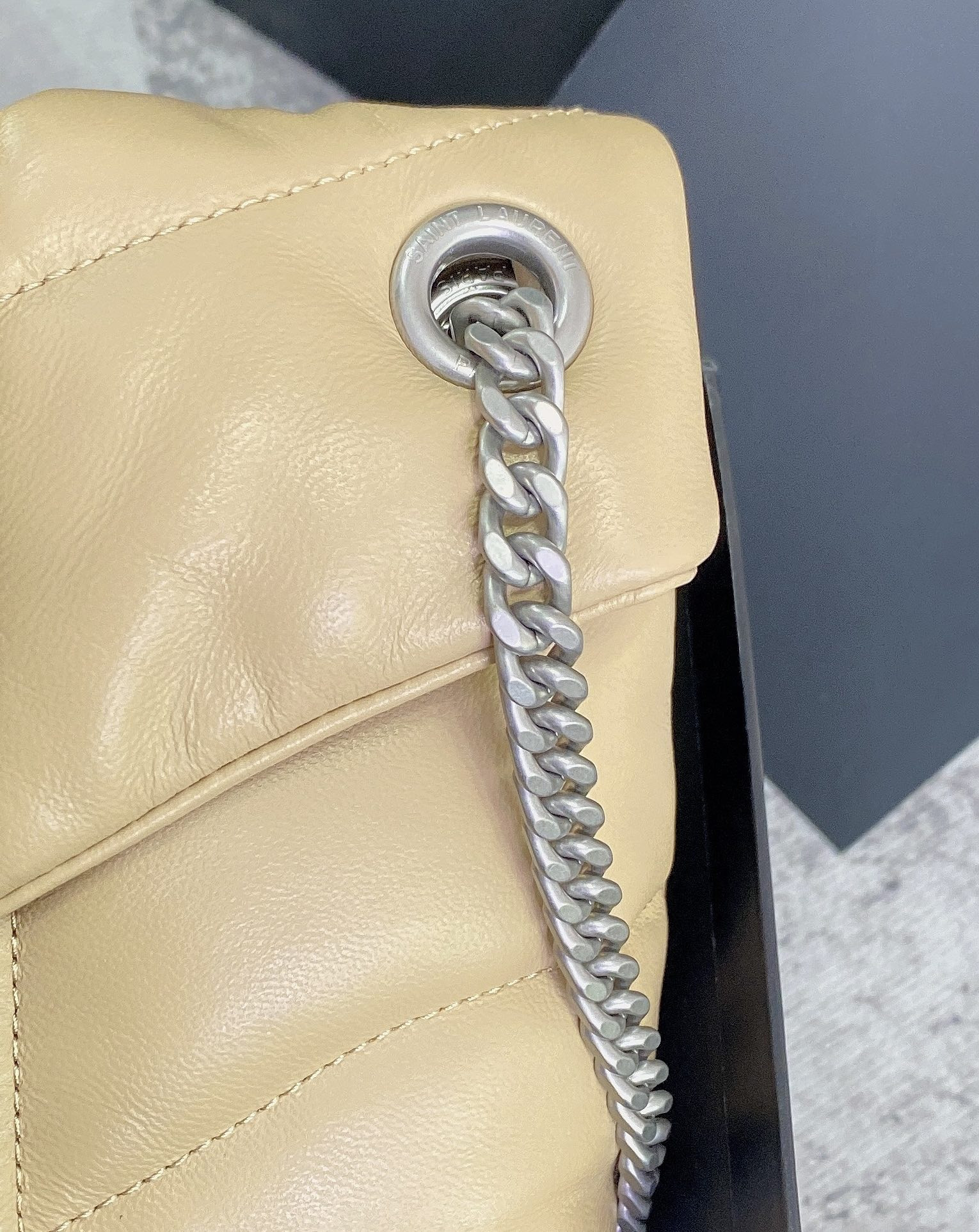 Y51 PUFFER SMALL IN NAPPA LEATHER BEIGE SILVER 11.4 X 6.6 X 4.3 INCHES